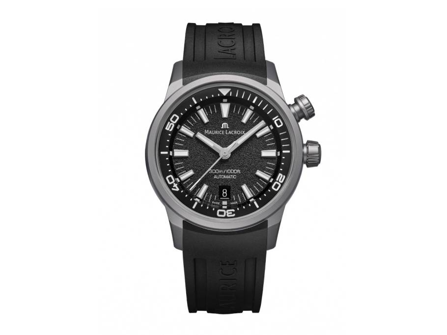 Pontos S Diver Automatik Edelstahl 42mm schwarzes Zifferblatt schwarzes Kautschukband