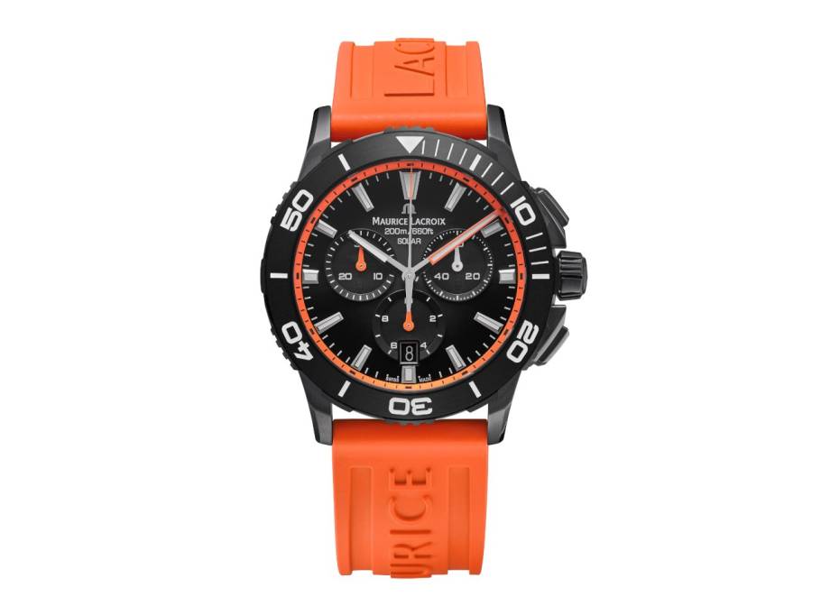 Pontos S Solar Chronograph Limited Edition Quarz Edelstahl 42mm schwarzes Zifferblatt oranges Kautschukband