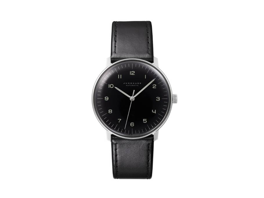 Max Bill Automatic Edelstahl 38mm schwarzes Zifferblatt schwarzes Lederband