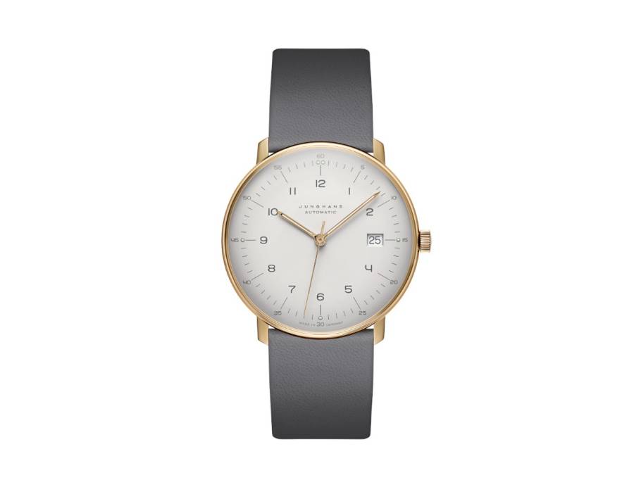 Max Bill Automatic Edelstahl PVD-Roségold 38mm graues Zifferblatt graues Lederband