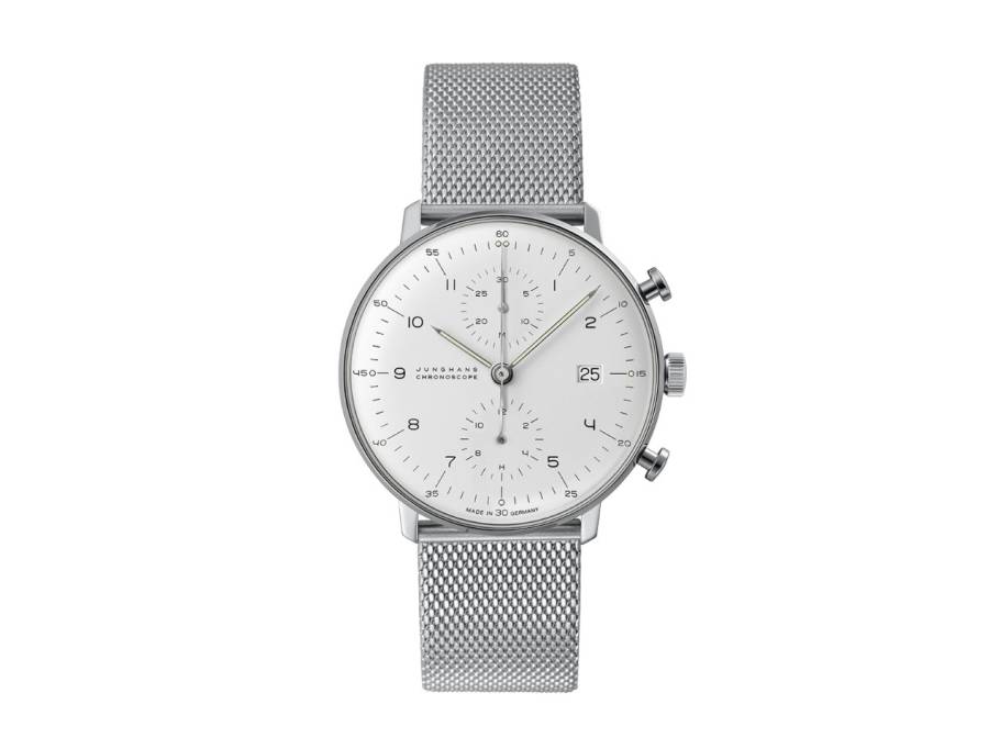 Max Bill Chronoscope Automatik Edelstahl 40mm silbernes Zifferblatt Metallband