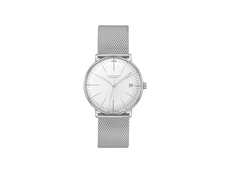 Max Bill Kleine Automatic Edelstahl 34mm silbernes Zifferblatt Metallband
