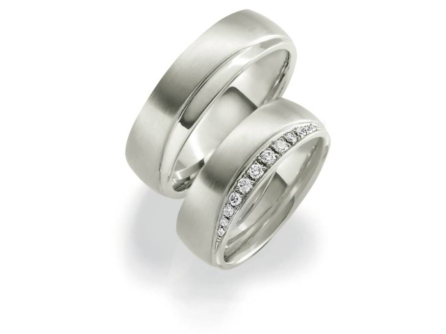 Trauring Paar Weißgold 6,5mm gewölbt mit Brillanten 0,146ct