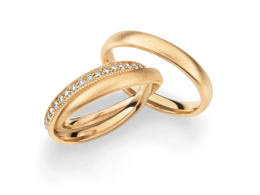 Trauring Paar Roségold gewölbt mit Brillanten 0,570 ct 