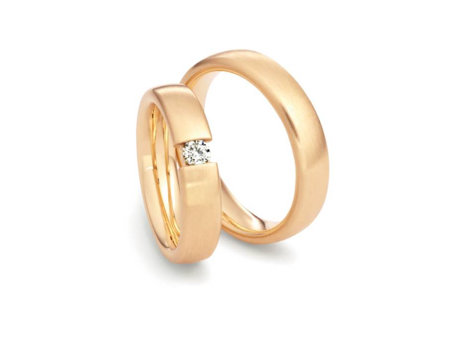 Trauring Paar Roségold 5,0mm gewölbt mit Brillant 0,150ct