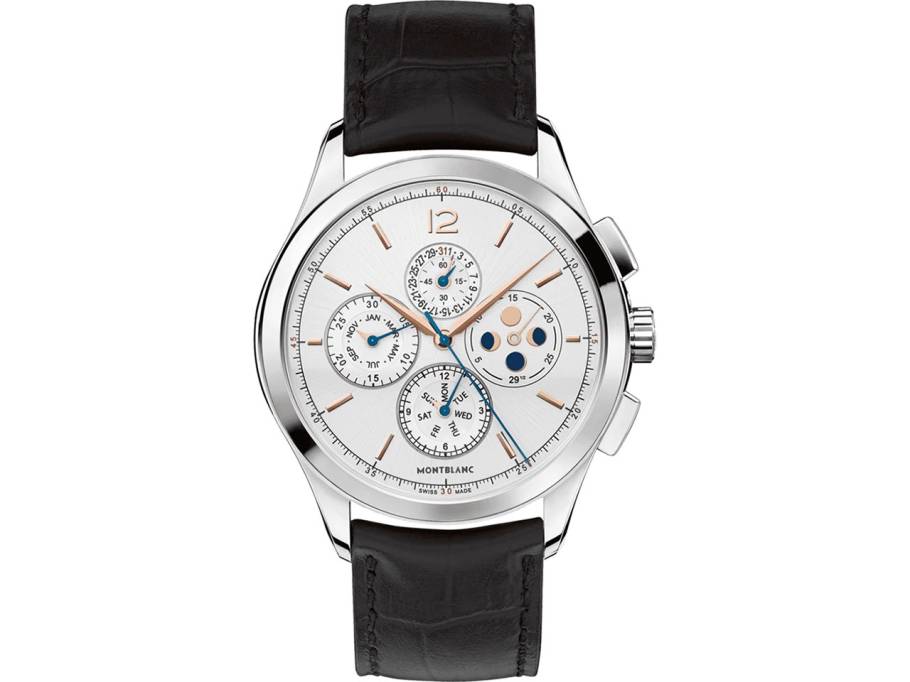 Heritage Chronometrie  Quantieme Annaud Edelstahl silbernes Zifferblatt schwarzes Lederband Jahreskalender