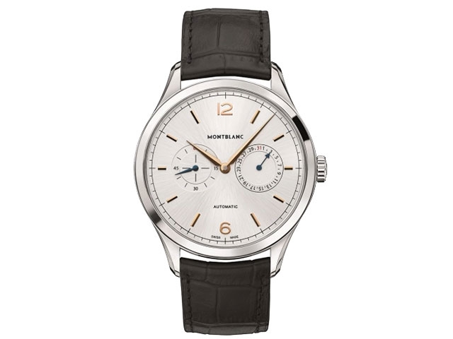 Heritage Chronometrie  Edelstahl silbernes Zifferblatt schwarzes Lederband