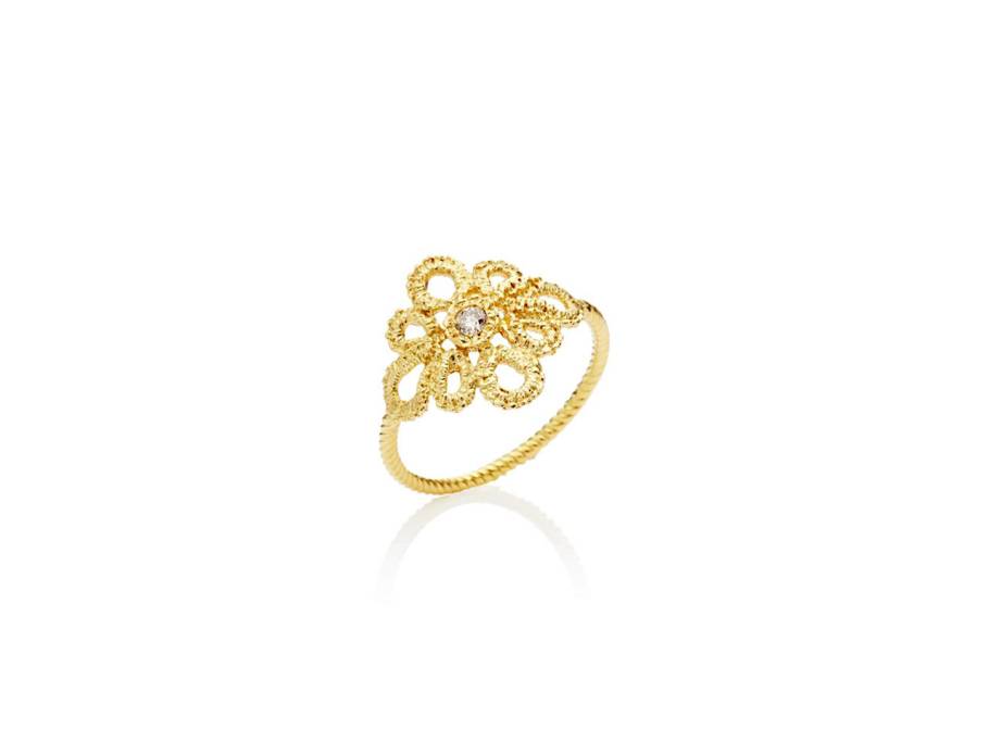 Miss Medea Ring Gelbgold 15mm mit Brillant champagner