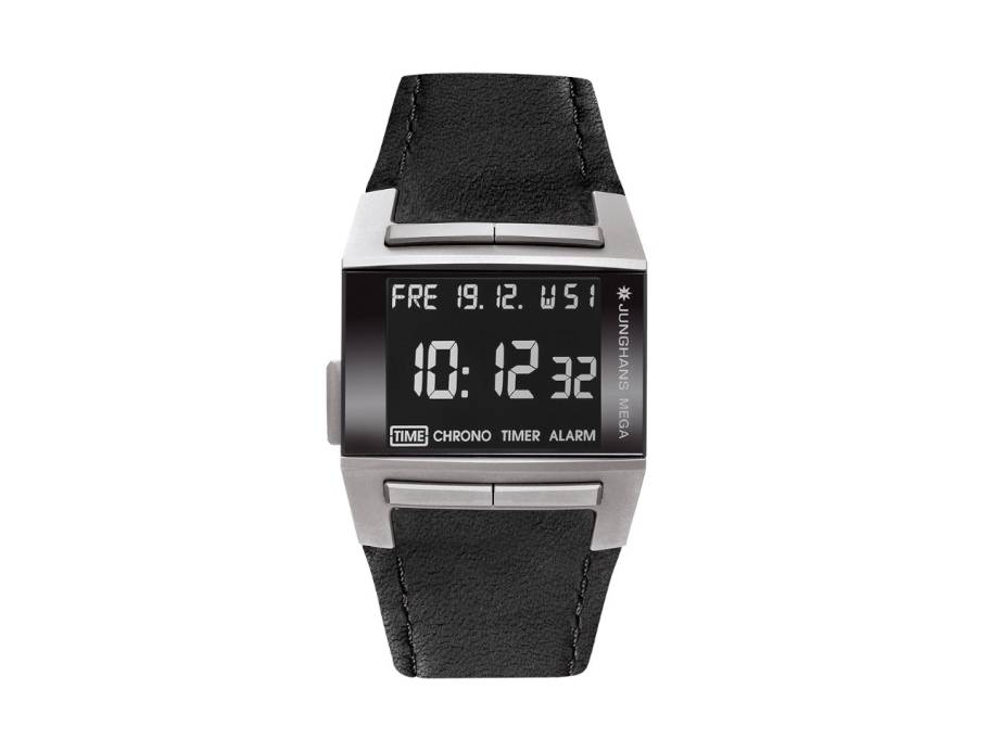 Mega 1000 Limited Edition Funkuhr Titan 38x36mm digitales Zifferblatt schwarzes Lederband