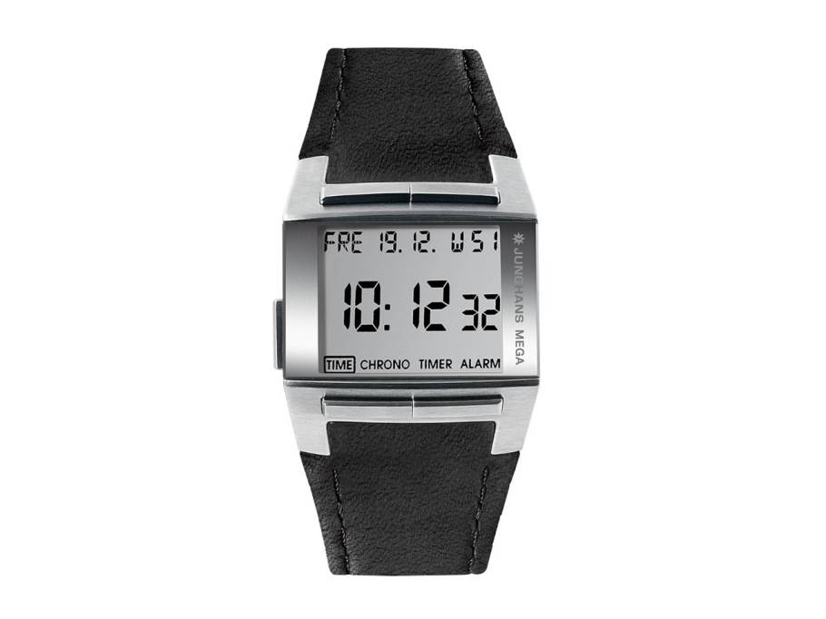 Mega 1000 Limited Edition Funkuhr Edelstahl 38x36mm digitales Zifferblatt schwarzes Lederband
