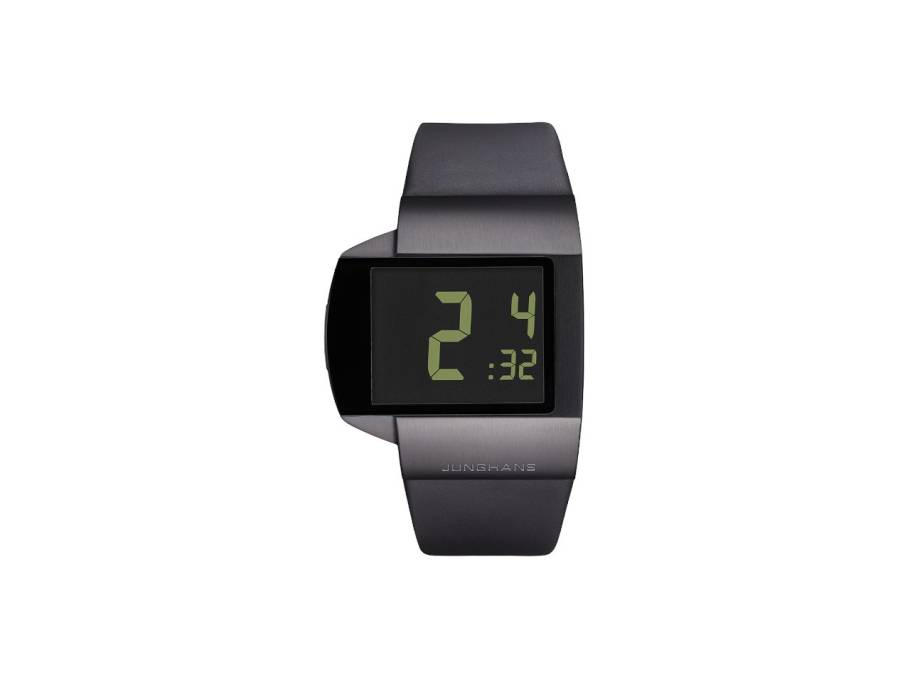 Mega Futura Limited Edition Funkuhr Edelstahl PVD-Schwarz 38x44mm digitales Zifferblatt schwarzes Lederband