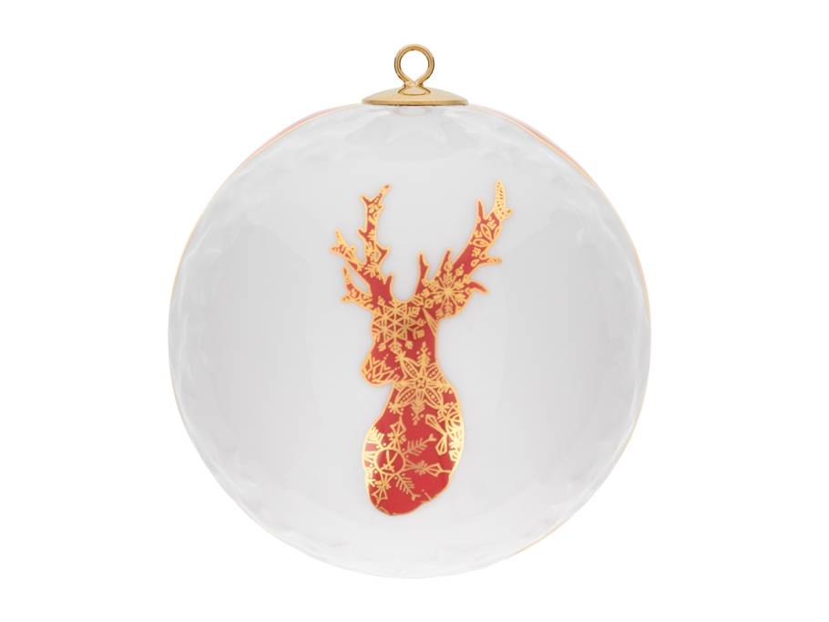 Baumschmuck Kugel mit Hirsch rot