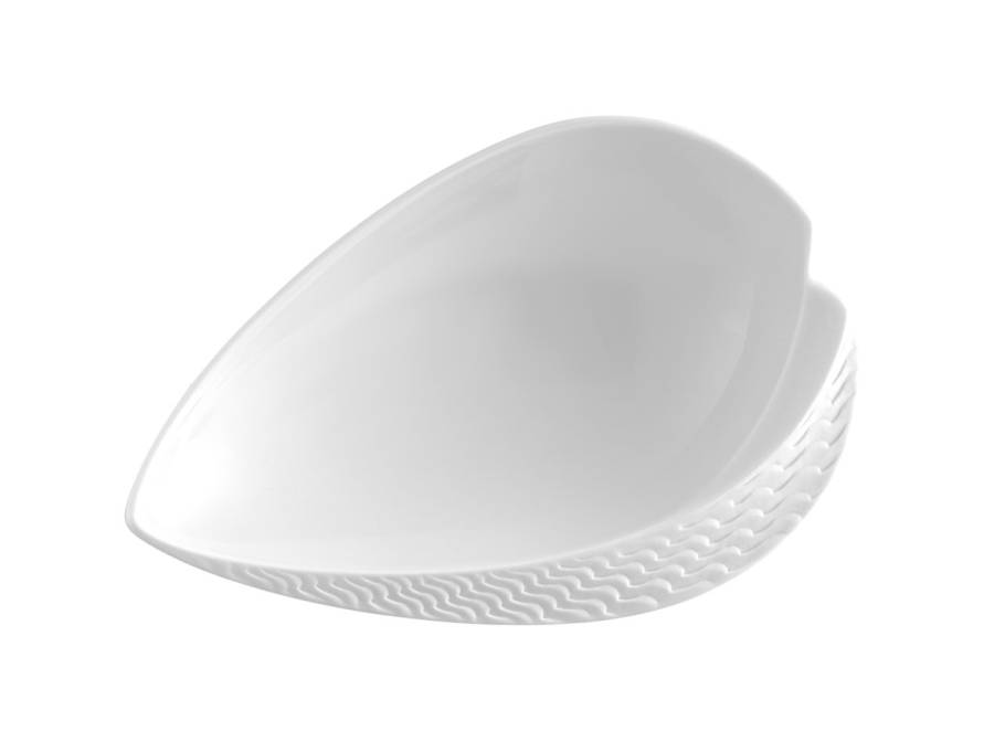  Wellenspiel Relief Asien Blattschale weiß biskuit