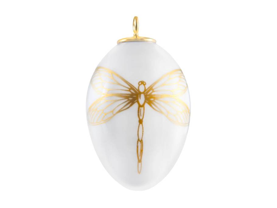 Osterei mit Motiv Libelle gold