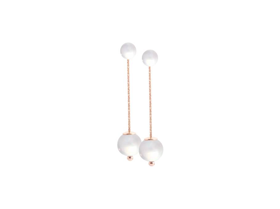 Pearl Collection  Ohrhänger Roségold mit weißen Porzellankugeln 8mm und 12mm aus Meissener Porzellan® 50 mm