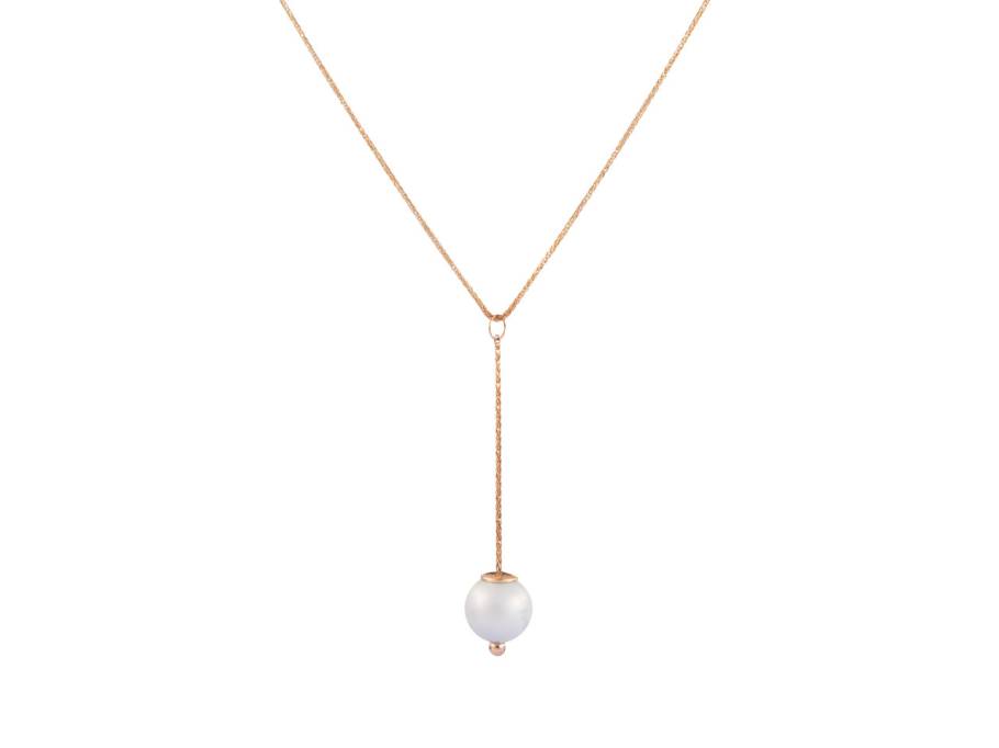 Pearl Collection  Y-Collier Roségold mit weißem Perl-Anhänger 12mm aus Meissener Porzellan® 63cm