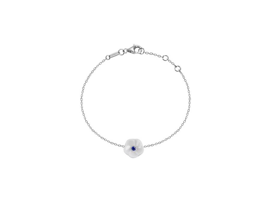 1739 Royal Blossom Basic Armband Weißgold 19cm Blüte aus Meissener Porzellan® mit blauem Saphir 0,070ct