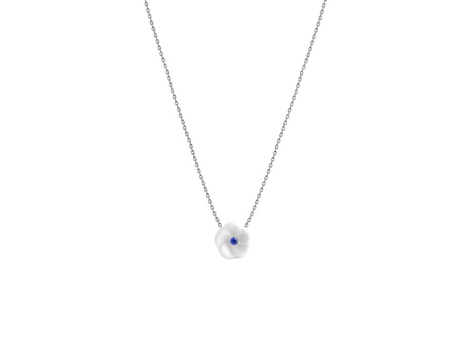 1739 Royal Blossom Basic Collier Weißgold 45cm Blüte aus Meissener Porzellan® mit blauem Saphir 0,070ct