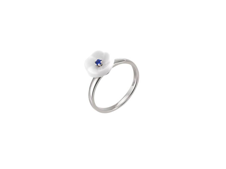 1739 Royal Blossom Basic Ring Weißgold Blüte aus Meissener Porzellan® mit blauem Saphir 0,070ct