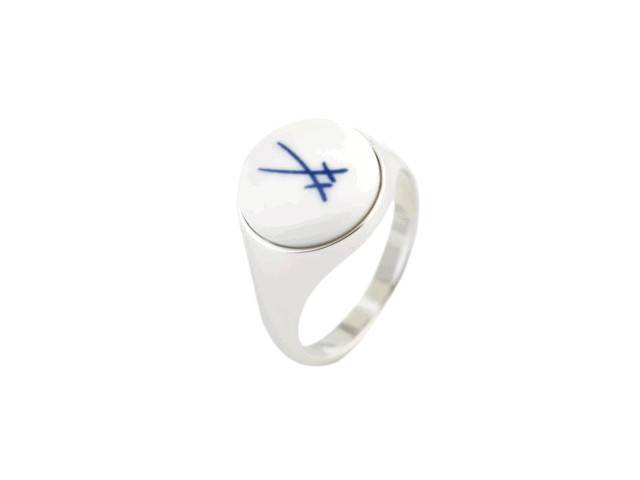 Siegelring "Schwerter Kobaltblau" Silber Porzellan