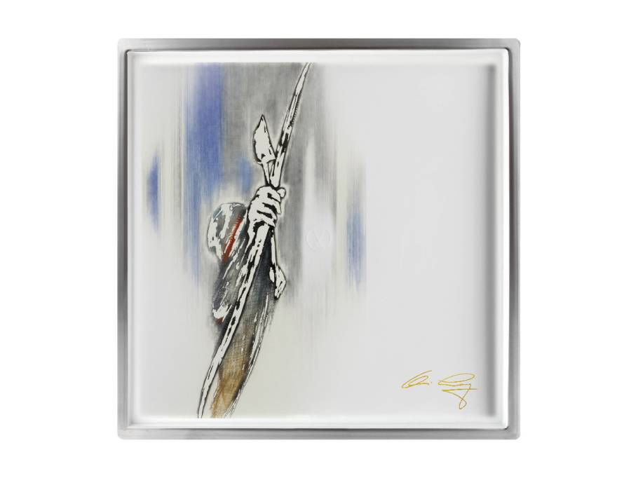 Platte 25 x 25 cm Juwelier Roller Art Edition "Christian Lang, Im Visier" mit Platinrand limitiert