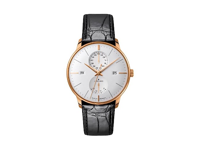 Meister Agenda Automatik Edelstahl PVD-Roségold 40mm versilbertes Zifferblatt schwarzes Lederband