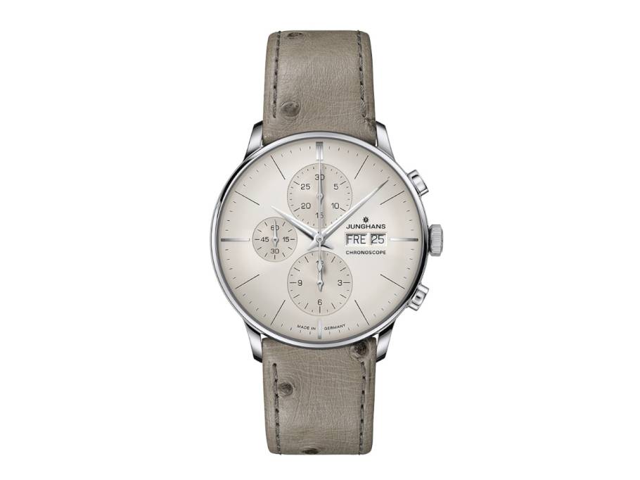 Meister Chronoscope Automatik Edelstahl 41mm graues Zifferblatt graues Lederband