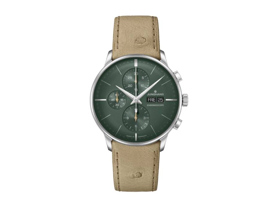 Meister Chronoscope Automatik Edelstahl 41mm grünes Zifferblatt braunes Lederband