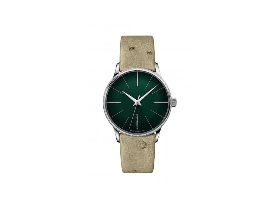 Meister Damen Automatic Edelstahl 33mm grünes Zifferblatt mit Diamant-Lünette braunes Lederband