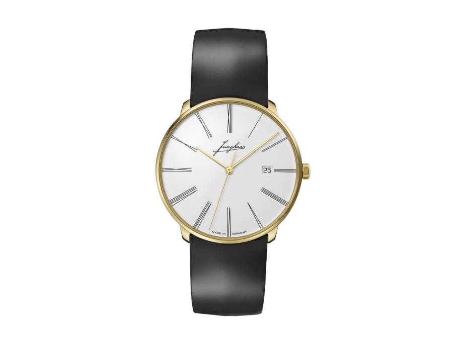 Meister fein Automatic Edition Erhard Gelbgold 39,5mm weißes Zifferblatt schwarzes Lederband