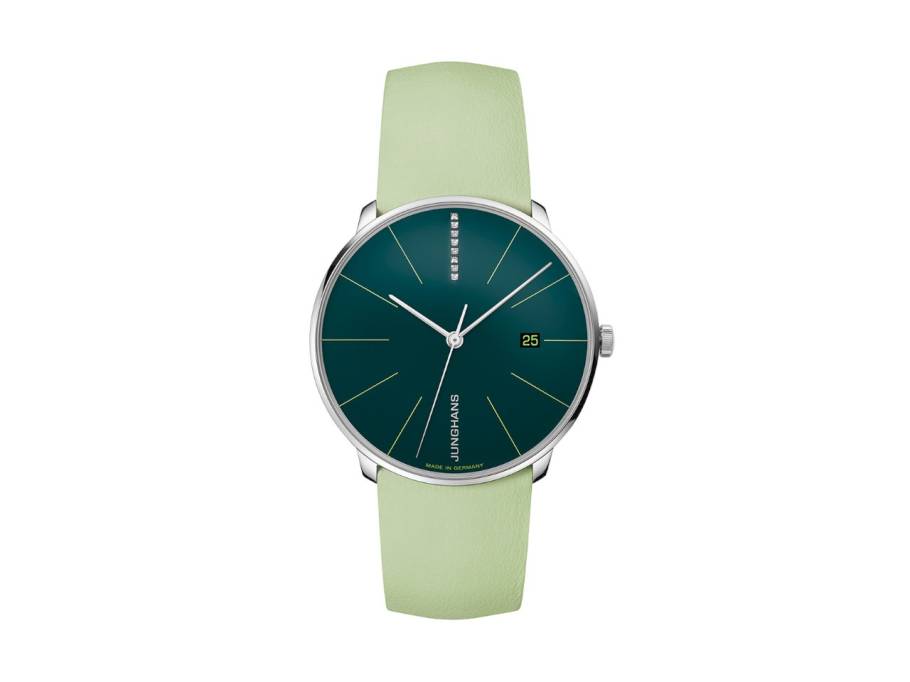  Meister Fein Automatic Edelstahl 39,5mm dunkelgrünes Zifferblatt hellgrünes Lederband