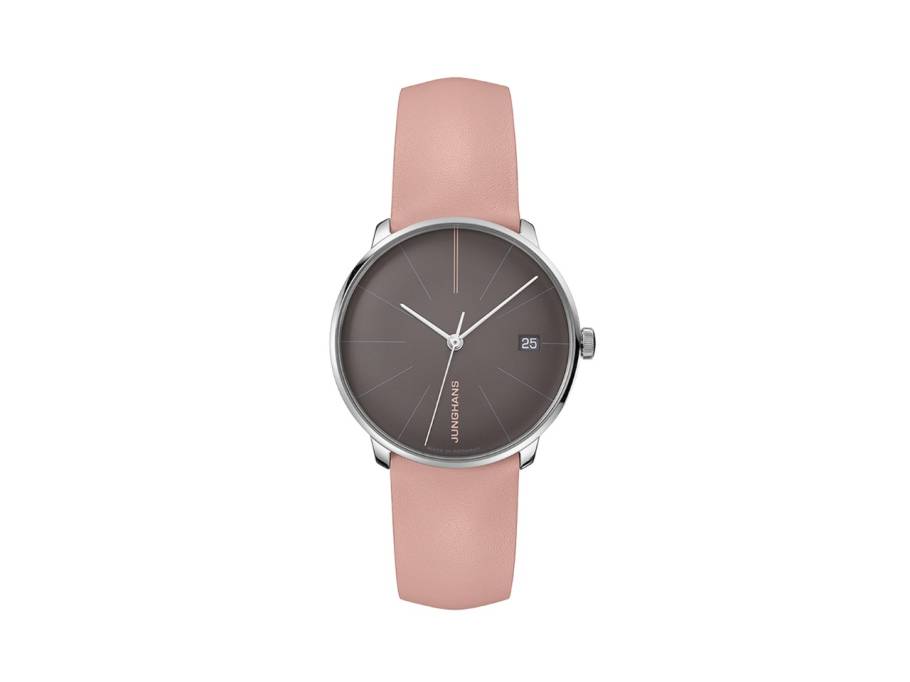 Meister fein Kleine Automatic Edelstahl 35mm graues Zifferblatt rosa Lederband