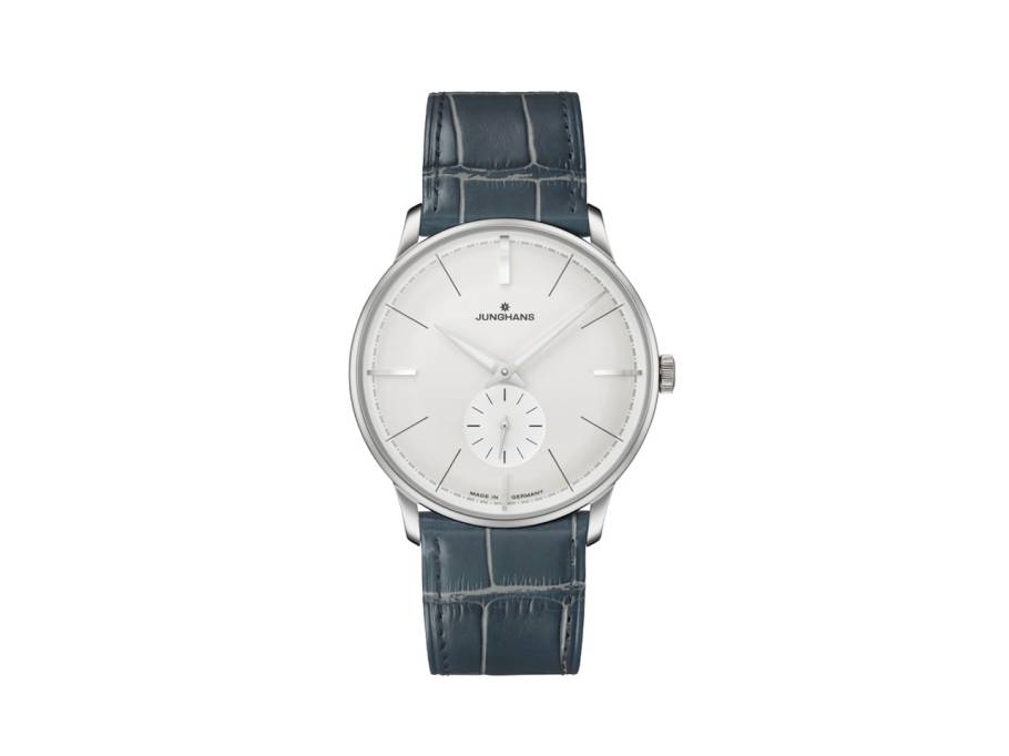 Meister Handaufzug Limited Edition Terrassenbau Edelstahl 37mm versilbertes Zifferblatt graues Lederband