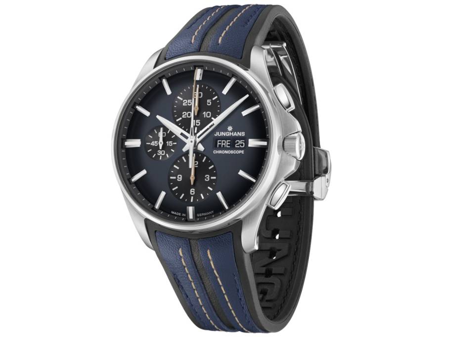 Meister S Chronoscope Automatik Edelstahl 45mm blaues Zifferblatt blaues Kautschukband