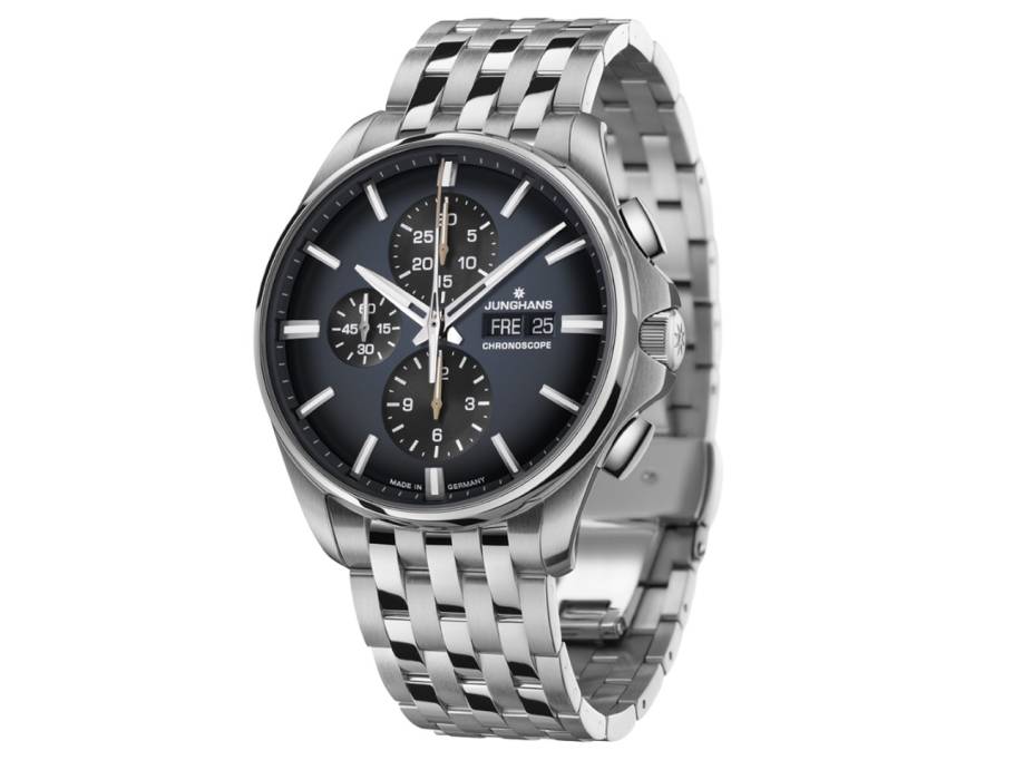 Meister S Chronoscope Automatik Edelstahl 45mm blaues Zifferblatt Metallband