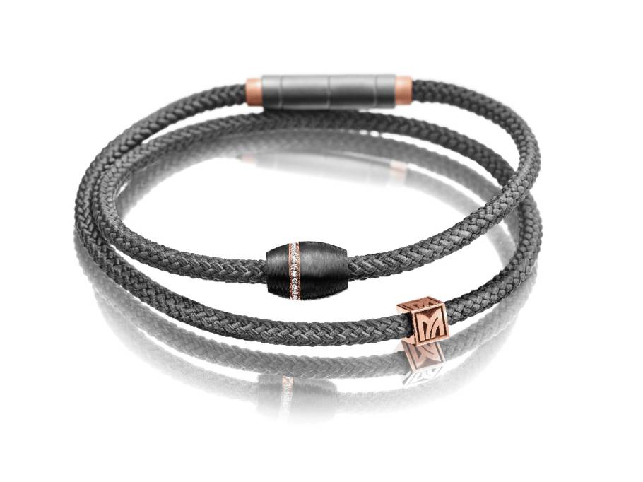 Armband aus Carbonfaser zweireihig grau Roségold und Brillanten 0,070ct