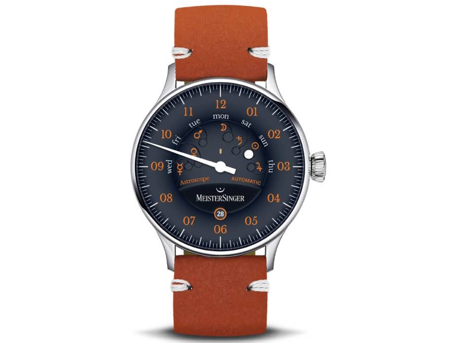 Astroscope Einzeigeruhr orange-schwarzes Zifferblatt oranges Lederband Limited Edition