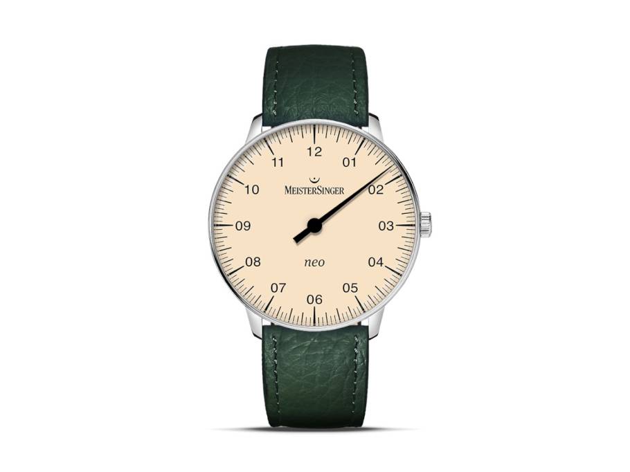 Neo Automatik Edelstahl 36mm beiges Zifferblatt grünes Lederband