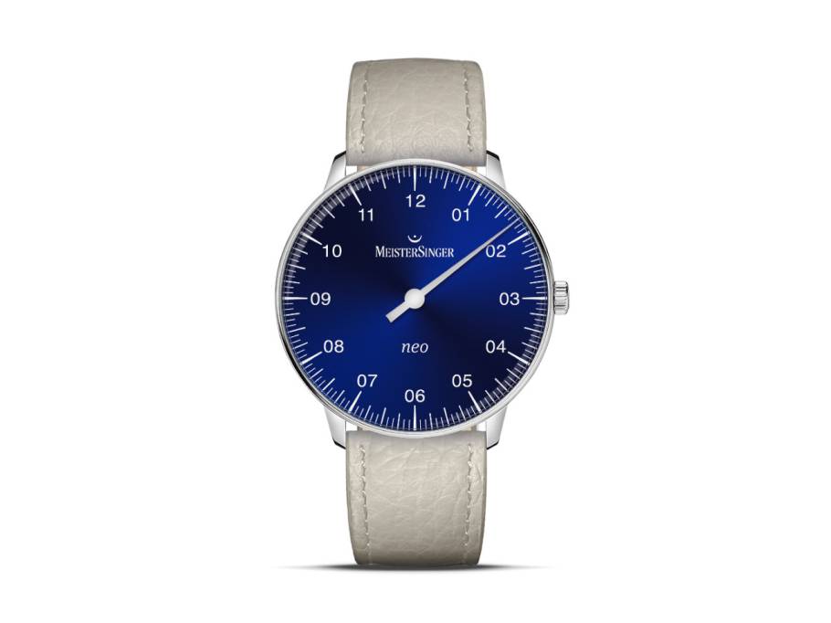 Neo Automatik Edelstahl 36mm blaues Zifferblatt beiges Lederband