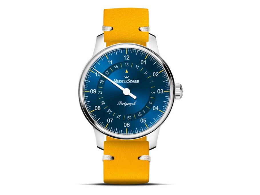 Perigraph 38 Automatik Edelstahl blau Lederband gelb Limited Edition