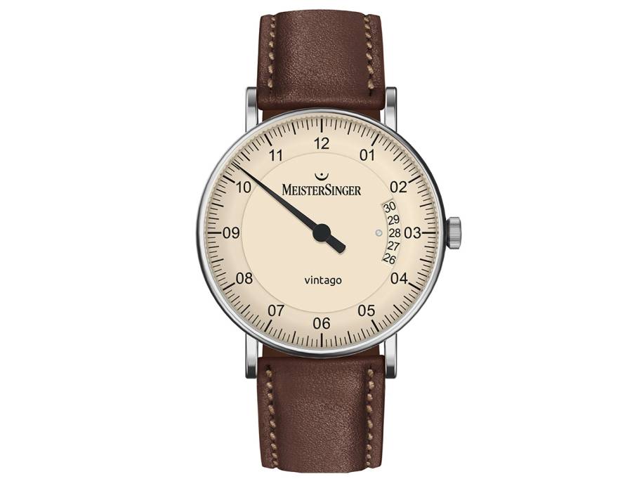 Vintago Automatik Edelstahl Beige Lederband