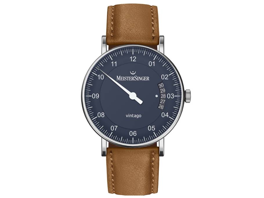Vintago Automatik Edelstahl Blau Lederband