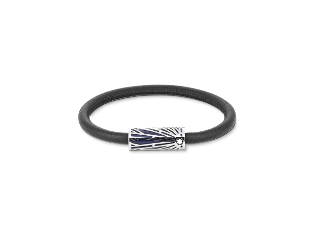 The Origin Collection Armband schwarzes Leder Edelstahl blau 17,5cm
