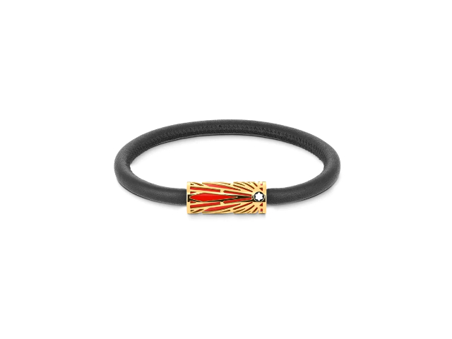 The Origin Collection Armband schwarzes Leder Edelstahl korallfarben 17,5cm
