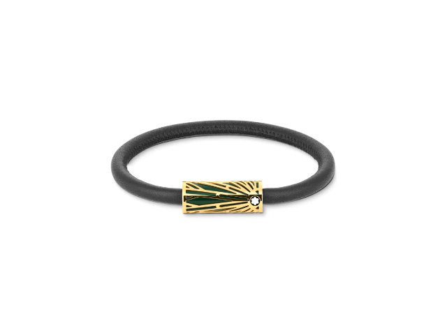The Origin Collection Armband schwarzes Leder Edelstahl grün 17,5cm