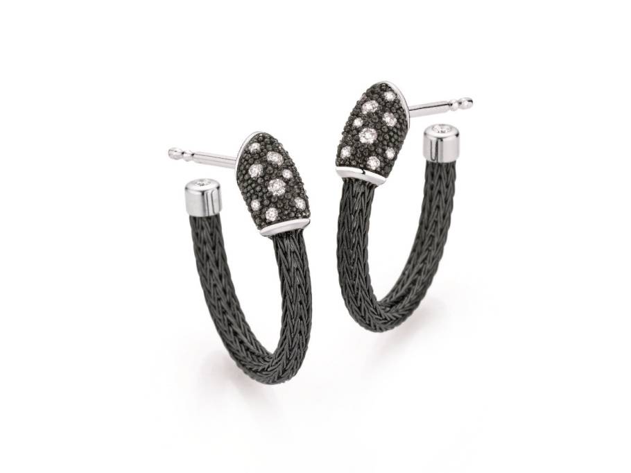 Mesh Attraction Creolen Weißgold Edelstahl PVD-Schwarz 20mm mit Brillanten 0,180ct