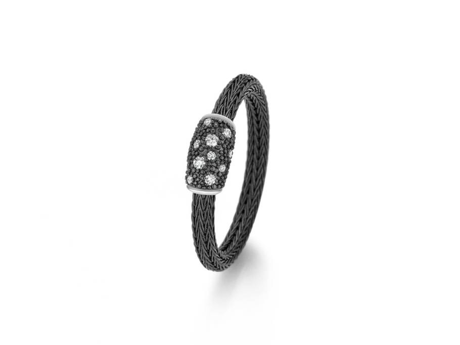 Mesh Attraction Ring small Weißgold Edelstahl PVD-Schwarz 2,5mm mit Brillanten 0,086ct