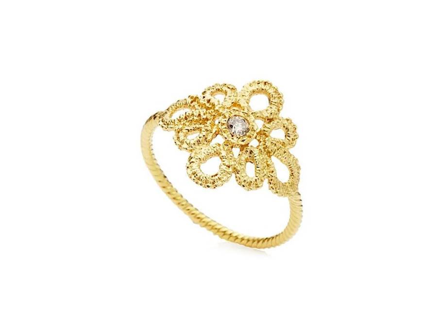 Miss Medea Ring Gelbgold 15mm mit Brillant champagner