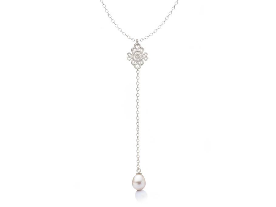 Mona Lisa Y-Collier Silber mit heller Süßwasserperle
