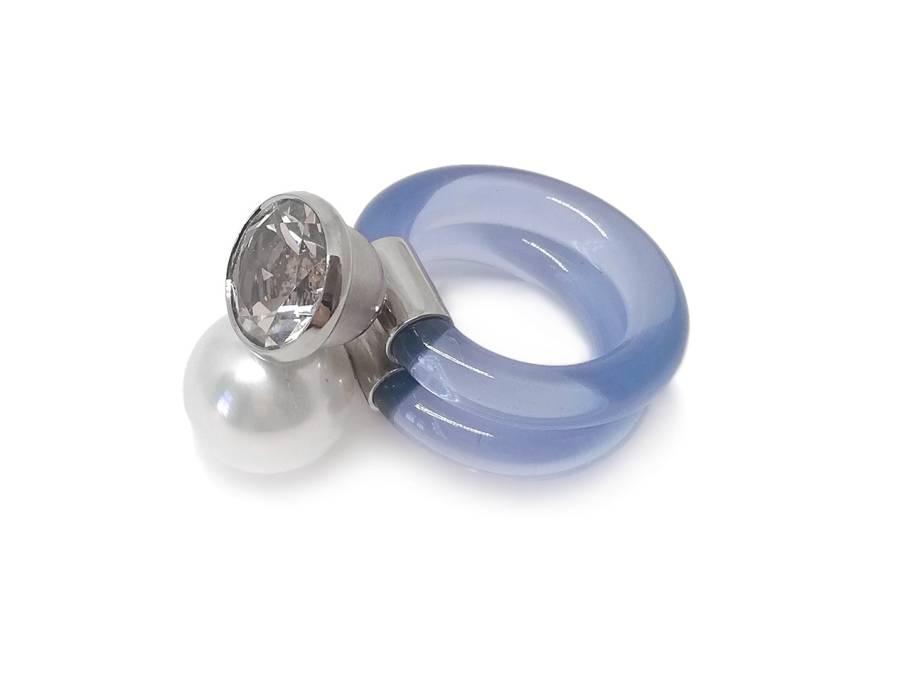  Shiva Damenring Topas Südseeperle Weißgold
